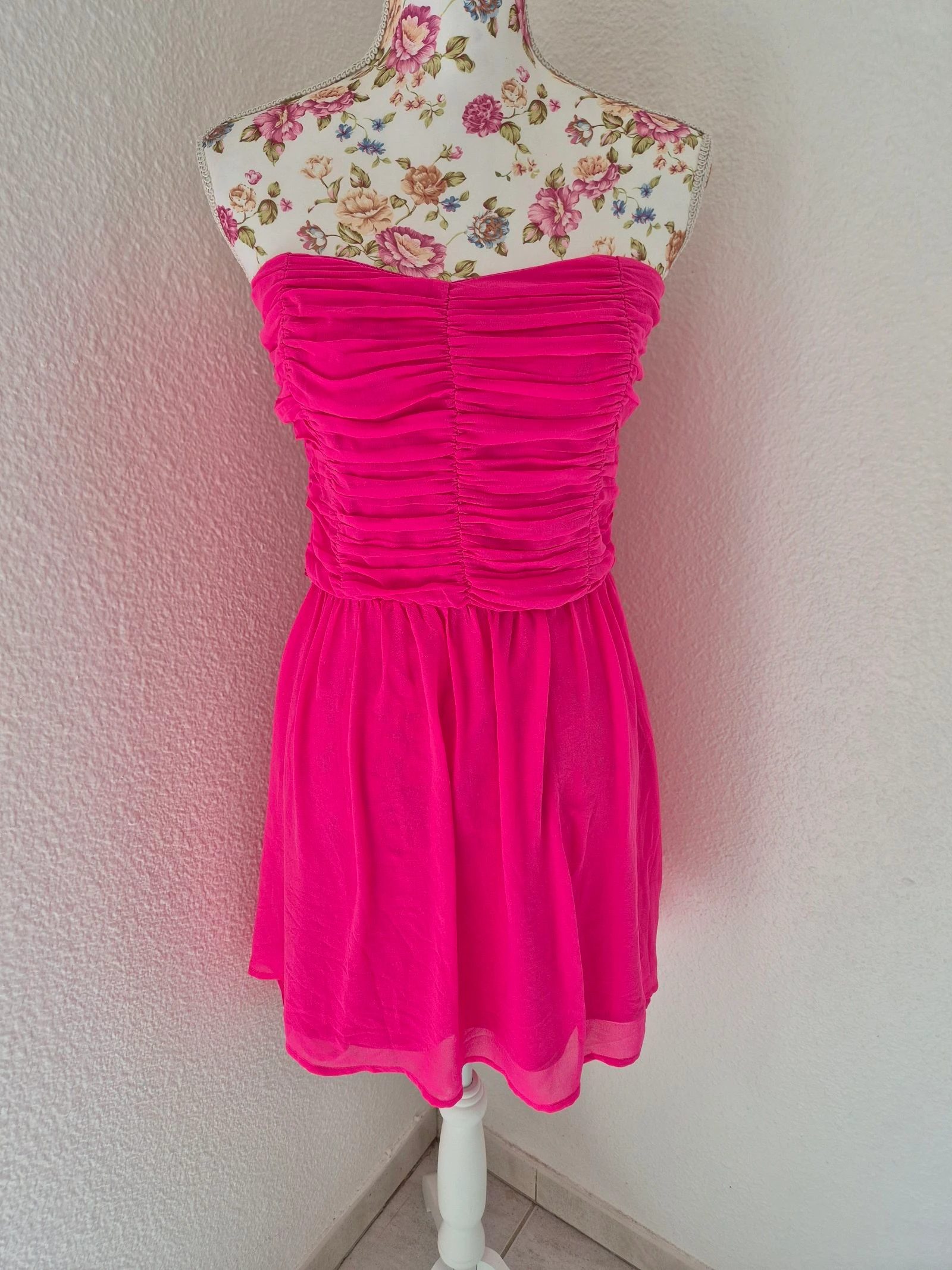 Robe bustier Jennyfer rose fuchsia drapée mousseline – Taille S – Soirée, cérémonie, mariage